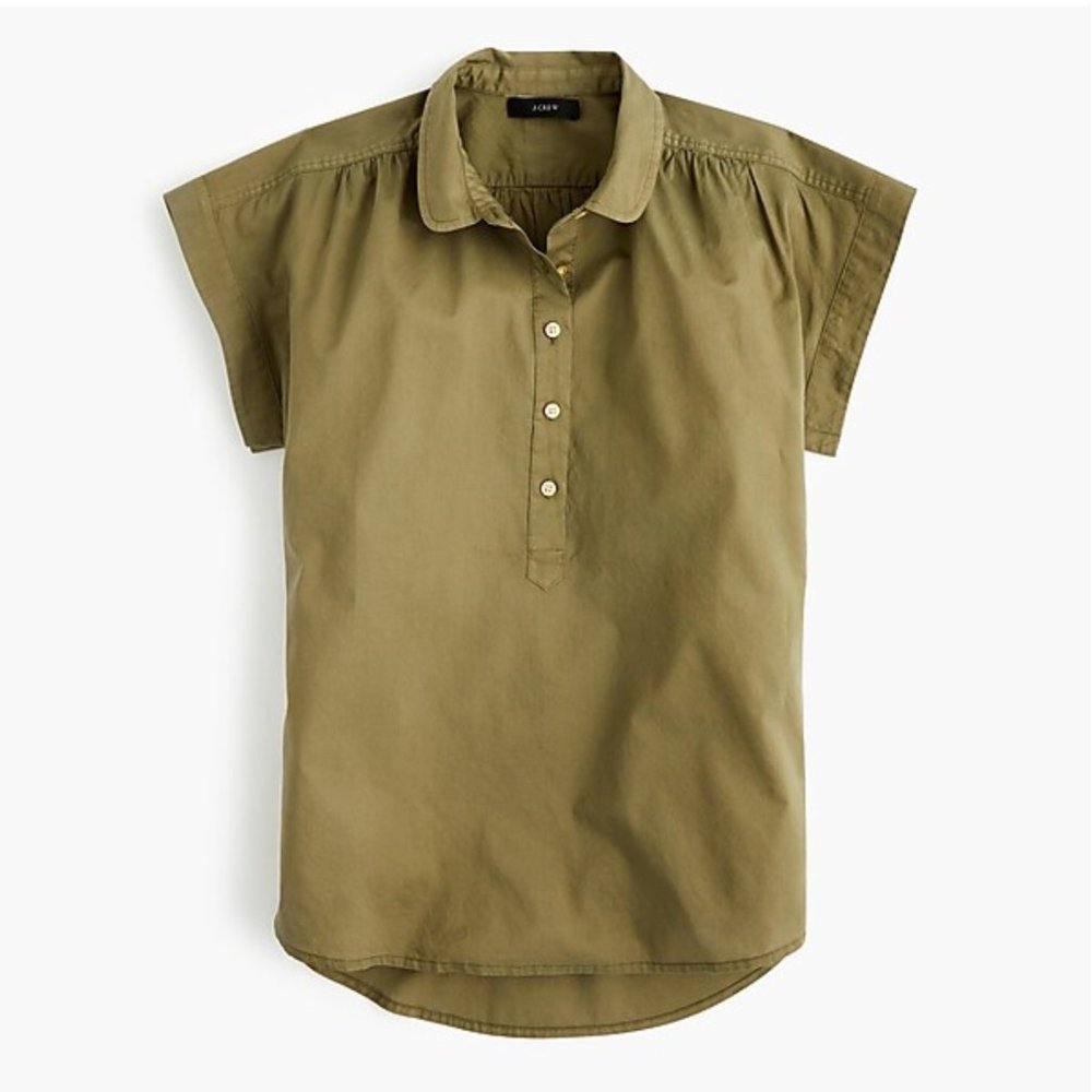 Collared popover shirt in garment-dyed cotton popl